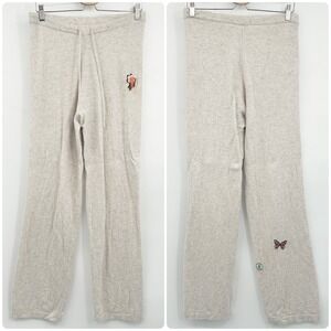 Frontgate Womens 100% Cashmere Butterfly Patch Lounge Pants S/M Oatmeal Heather